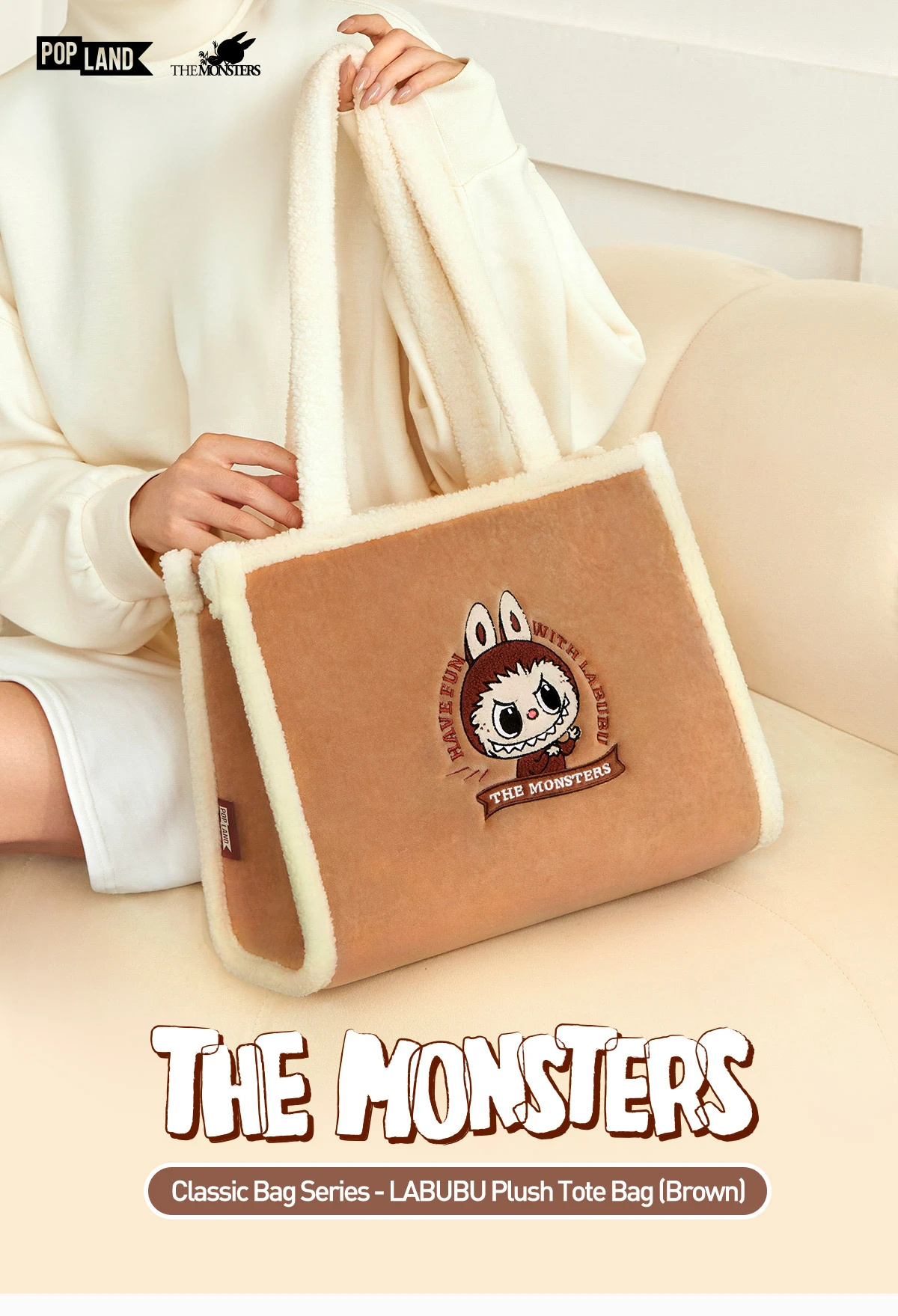 Classic Bag Series- LABUBU Plush Tote Bag (Brown) - Image 3